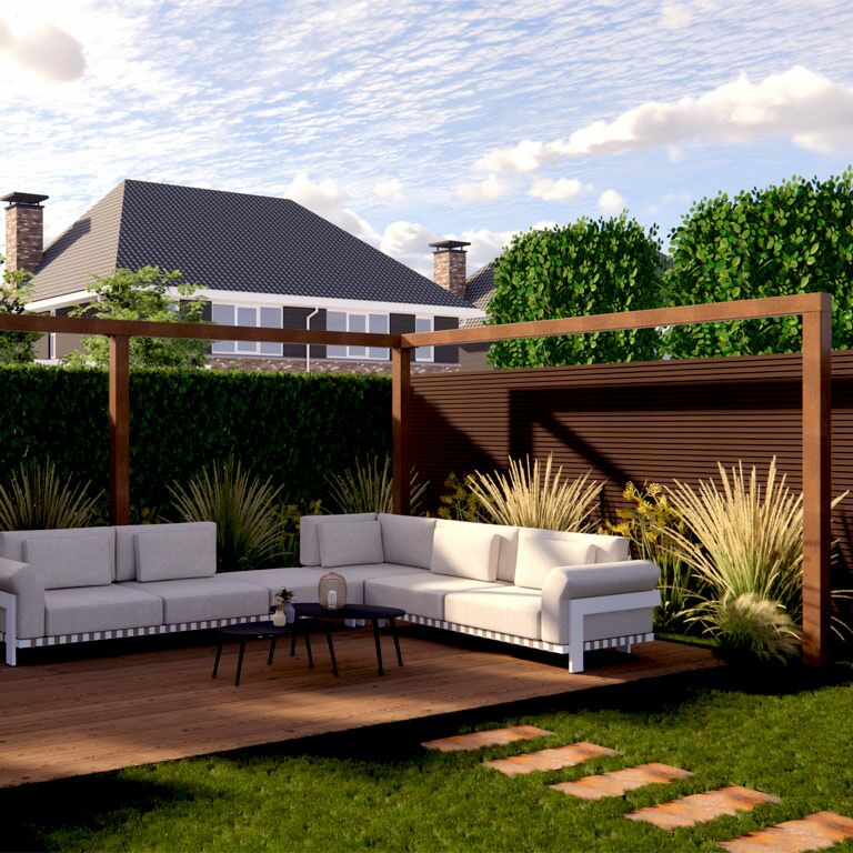 Pergola angolare in acciaio corten 600 x 412 cm