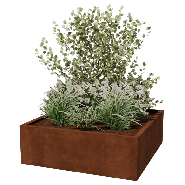 Fioriera in acciaio Corten saldata Montana 120 x 120 x 40 cm
