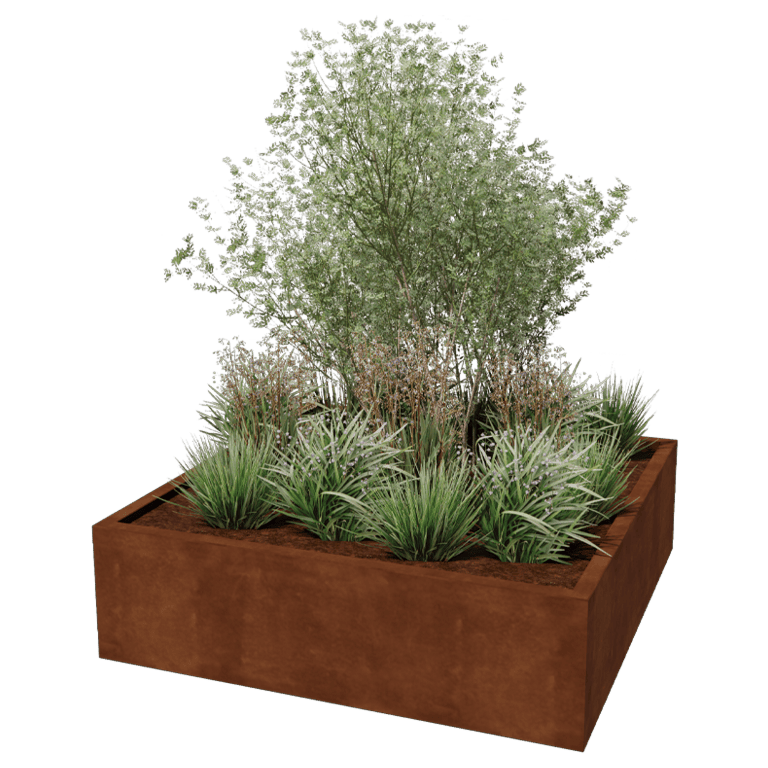 Fioriera in acciaio Corten saldata Montana 140 x 140 x 40 cm