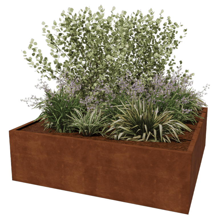 Fioriera in acciaio Corten saldata Montana 200 x 200 x 60 cm