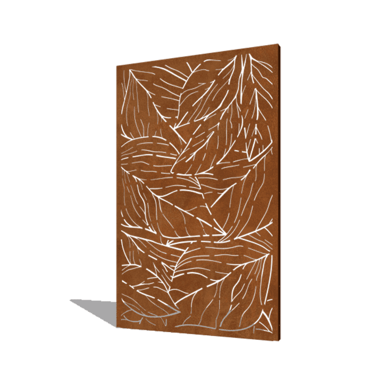 Pannello in acciaio corten con foglie 120 x 6 x 190 cm