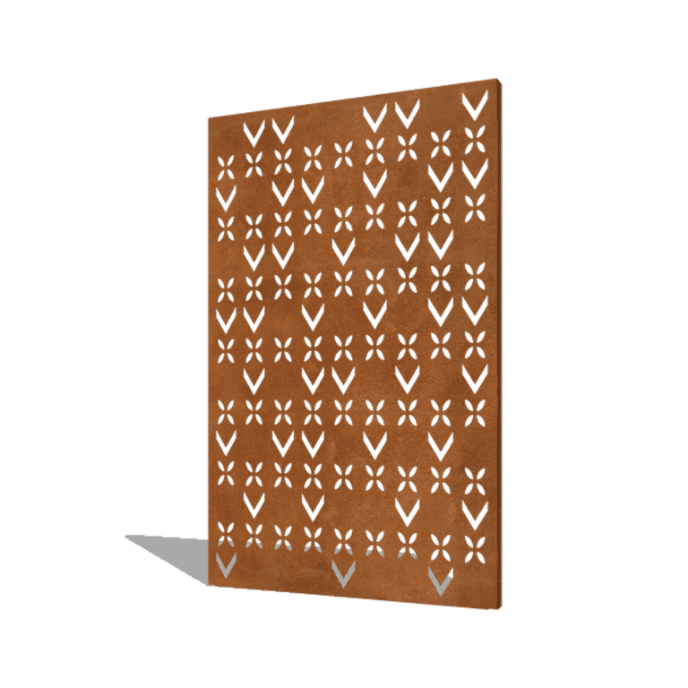 Pannello in acciaio corten con modello del tetto composizione 5 120 x 6 x 190 cm