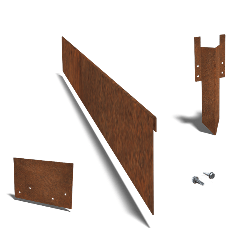 Bordura appiattita in acciaio Corten 13 cm - set completo per 15 metri