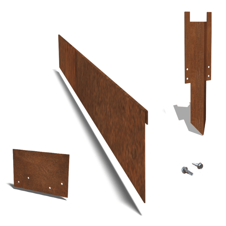 Bordura appiattita in acciaio Corten 23 cm - set completo per 15 metri