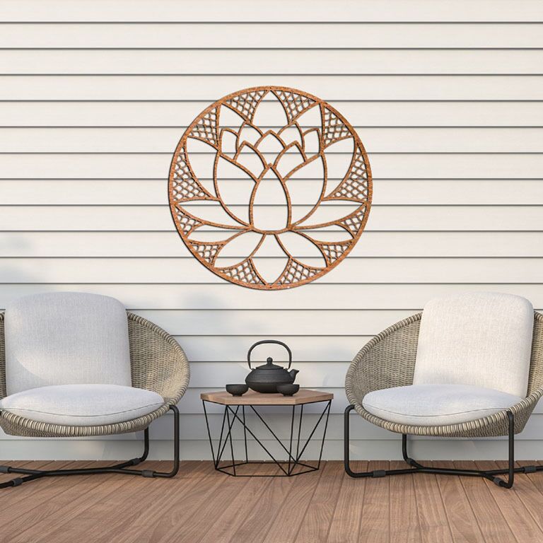 Decorazione da parete in acciaio Corten Fiore di Loto