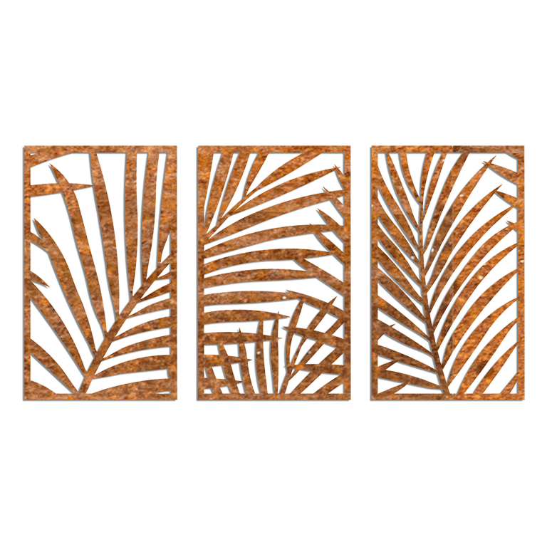 Decorazione da parete in acciaio Corten Felci 3 parti
