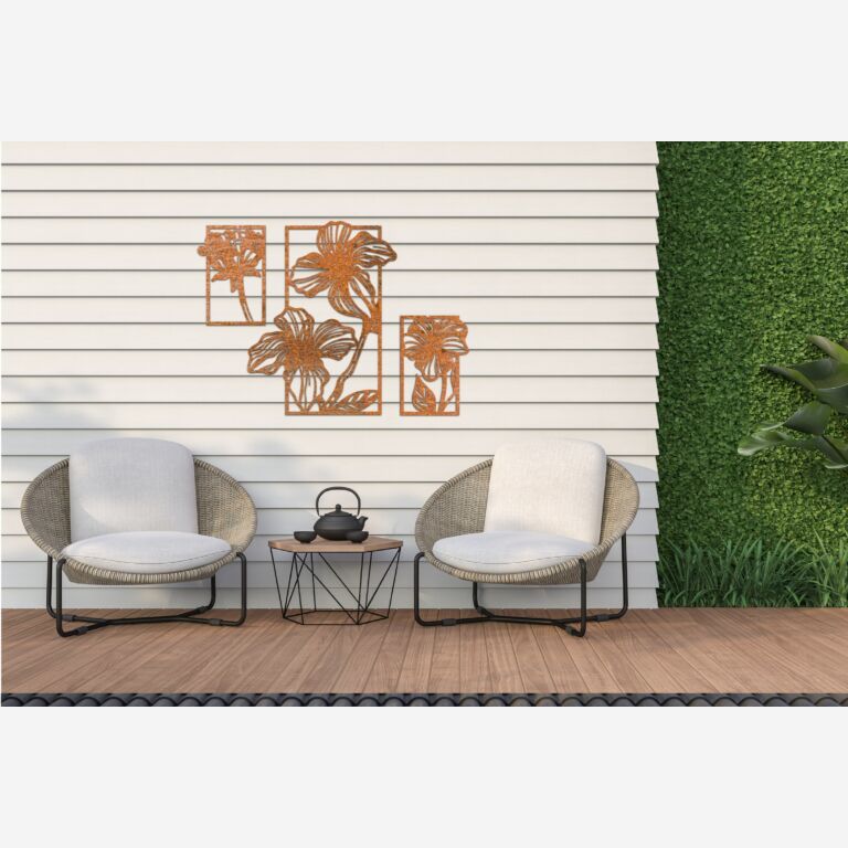 Decorazione da parete in acciaio Corten Fiori 3 parti