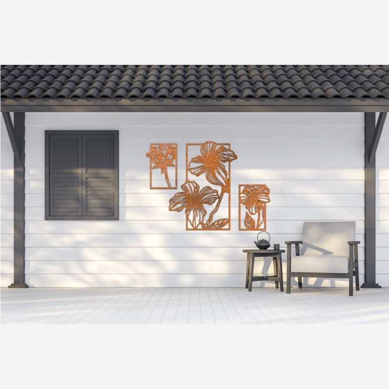 Decorazione da parete in acciaio Corten Fiori 3 parti