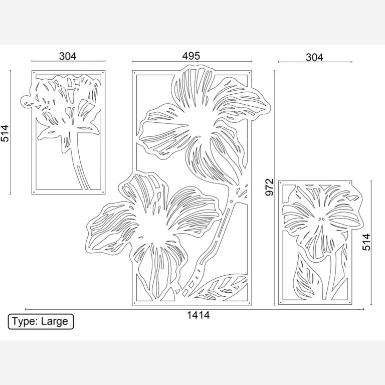 Decorazione da parete in metallo Fiori 3 parti