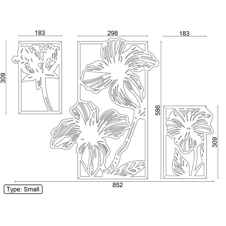 Decorazione da parete in metallo Fiori 3 parti