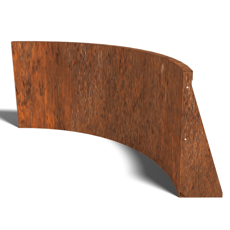 Muro di sostegno in acciaio Corten con curva interna 100 x 100 cm (altezza 60 cm)