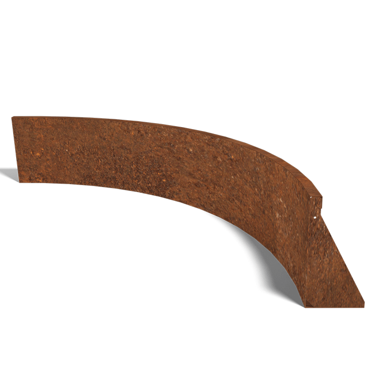 Muro di sostegno in acciaio Corten con curva interna 150 x 150 cm (altezza 40 cm)