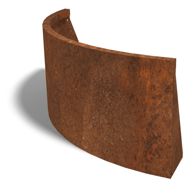 Muro di sostegno in acciaio Corten con curva esterna 100 x 100 cm (altezza 50 cm)
