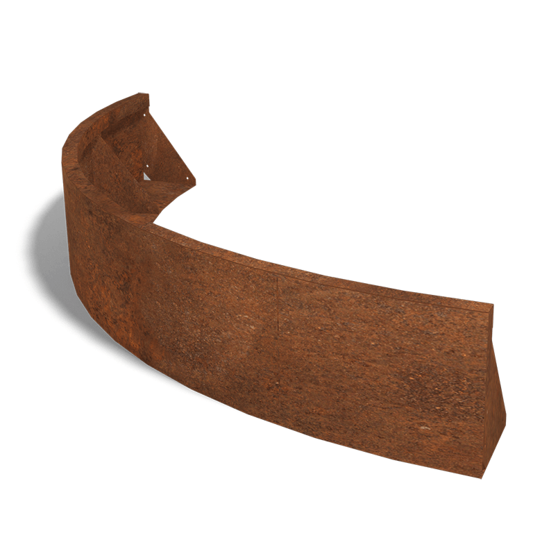 Muro di sostegno in acciaio Corten con curva esterna 150 x 150 cm (altezza 30 cm)