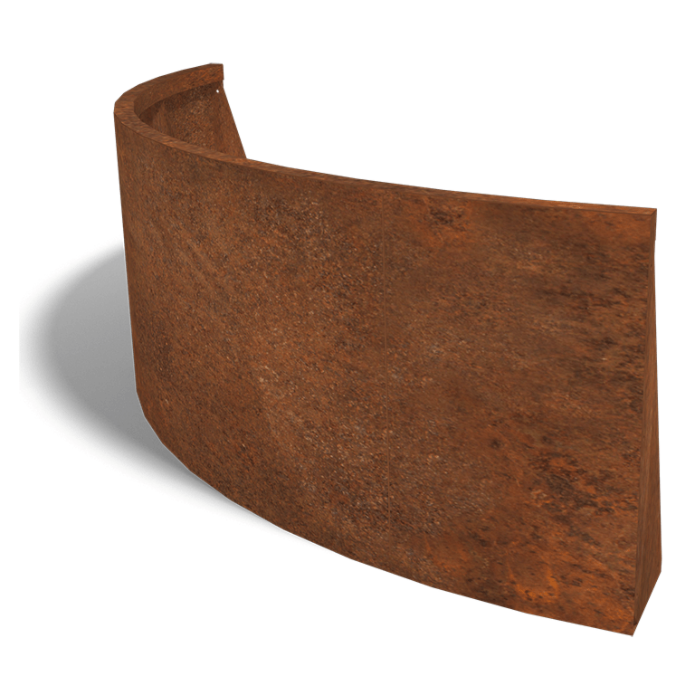 Muro di sostegno in acciaio Corten con curva esterna 150 x 150 cm (altezza 60 cm)