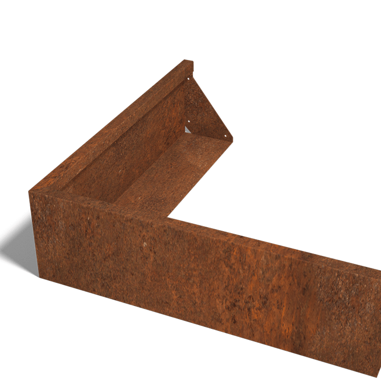 Muro di sostegno in acciaio Corten con angolo esterno 100 x 100 cm (altezza 30 cm)