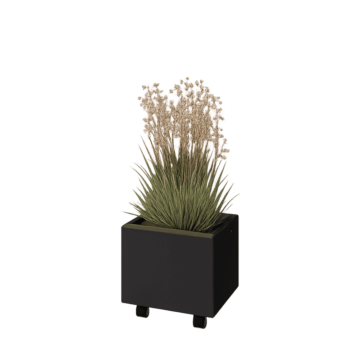 Fioriera in acciaio - Rettangolo - 40 x 30 x 30 cm - RAL9005 opaco (nero) - Con piastra di base - Con ruote