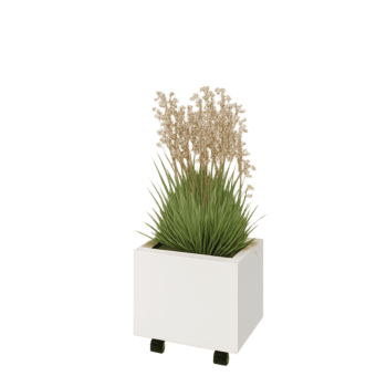 Fioriera in acciaio - Rettangolo - 40 x 30 x 30 cm - RAL9010 opaco (bianco) - Con piastra di base - Con ruote