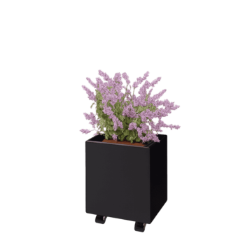Fioriera in acciaio - Rettangolo - 40 x 30 x 40 cm - RAL9005 opaco (nero) - Con piastra di base - Con ruote