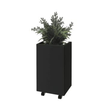 Fioriera in acciaio - Rettangolo - 40 x 30 x 60 cm - RAL9005 opaco (nero) - Con piastra di base - Con ruote