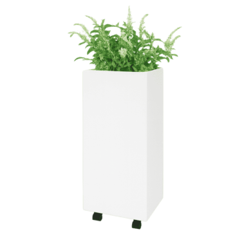 Fioriera in acciaio - Rettangolo - 40 x 30 x 80 cm - RAL9010 opaco (bianco) - Con piastra di base - Con ruote