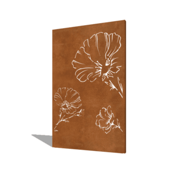 Pannello in acciaio corten con papavero 120 x 6 x 190 cm