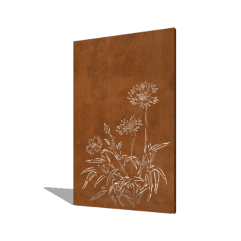 Pannello in acciaio corten con fiordaliso 120 x 6 x 190 cm