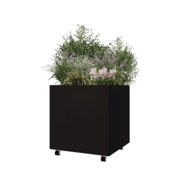 Fioriera in acciaio - Quadrato - 70 x 70 x 70 cm - RAL9005 opaco (nero) - Con piastra di base - Con ruote