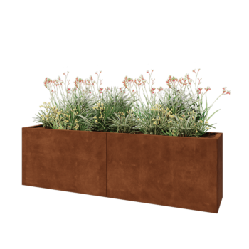 Fioriera XXL in acciaio corten - Rettangolo - 200 x 40 x 60 cm - Con piastra di base