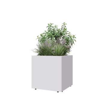 Fioriera in acciaio - Quadrato - 60 x 60 x 60 cm - RAL9010 opaco (bianco) - Con piastra di base - Con piedi