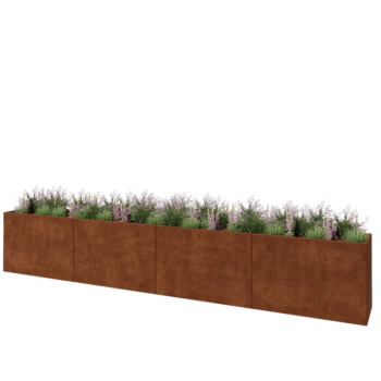 Fioriera XXL in acciaio corten - Rettangolo - 480 x 50 x 80 cm - Con piastra di base