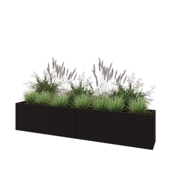 Fioriera XXL in acciaio - Rettangolo - 200 x 30 x 40 cm - RAL9005 opaco (nero) - Con piastra di base