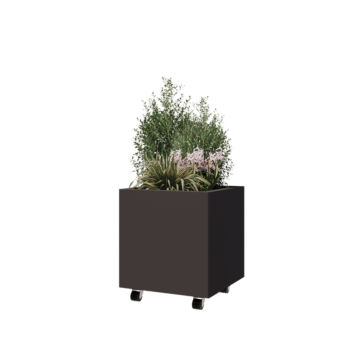 Fioriera in acciaio - Quadrato - 50 x 50 x 50 cm - Altri colori RAL - Con piastra di base - Con ruote