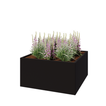 Fioriera in acciaio - Quadrato - 120 x 120 x 60 cm - RAL9005 opaco (nero) - Con piastra di base