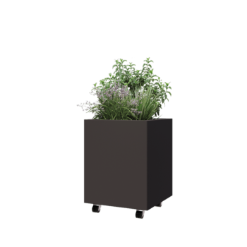 Fioriera in acciaio - Quadrato - 50 x 50 x 60 cm - Altri colori RAL - Con piastra di base - Con ruote
