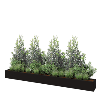 Fioriera XXL in acciaio - Rettangolo - 360 x 30 x 30 cm - RAL9005 opaco (nero) - Con piastra di base