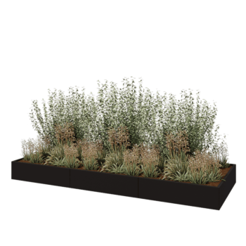 Fioriera XXL in acciaio - Rettangolo - 360 x 120 x 30 cm - RAL9005 opaco (nero) - Senza piastra di base