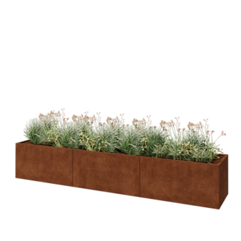 Fioriera XXL in acciaio corten - Rettangolo - 360 x 60 x 60 cm - Senza piastra di base