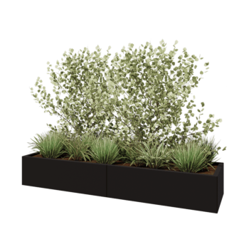 Fioriera XXL in acciaio - Rettangolo - 200 x 50 x 30 cm - RAL9005 opaco (nero) - Senza piastra di base