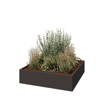Fioriera in acciaio - Quadrato - 120 x 120 x 30 cm - Altri colori RAL - Con piastra di base