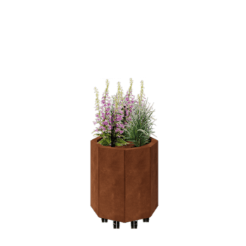 Fioriera in acciaio corten - Ottagono - 48,3 x 48,3 x 50 cm - Con piastra di base - Con ruote