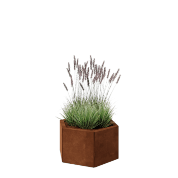 Fioriera in acciaio corten - Esagono - 59,3 x 52 x 30 cm - Con piastra di base