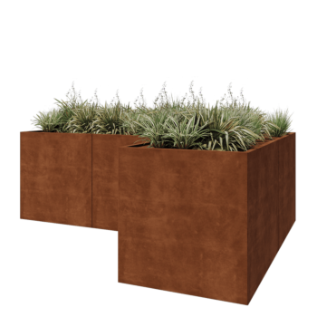Fioriera in acciaio corten - Forma a L - 300 x 200 x 100 cm - Con piastra di base