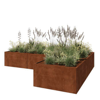Fioriera in acciaio corten - Forma a L - 360 x 240 x 60 cm - Senza piastra di base