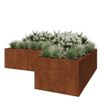 Fioriera in acciaio corten - Forma a L - 360 x 240 x 80 cm - Con piastra di base
