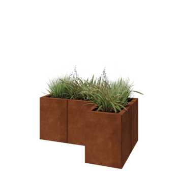 Fioriera in acciaio corten - Forma a L - 90 x 60 x 40 cm - Con piastra di base