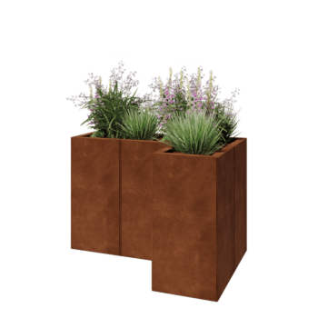 Fioriera in acciaio corten - Forma a L - 90 x 60 x 60 cm - Senza piastra di base