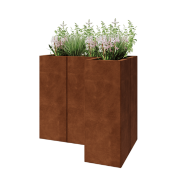 Fioriera in acciaio corten - Forma a L - 90 x 60 x 80 cm - Con piastra di base