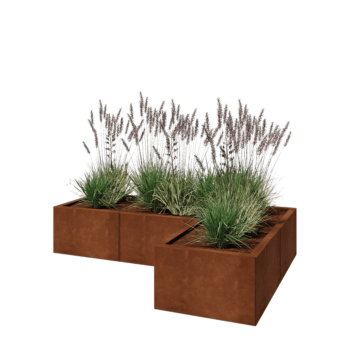 Fioriera in acciaio corten - Forma a L - 150 x 100 x 30 cm - Con piastra di base