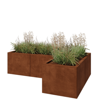 Fioriera in acciaio corten - Forma a L - 150 x 100 x 40 cm - Senza piastra di base